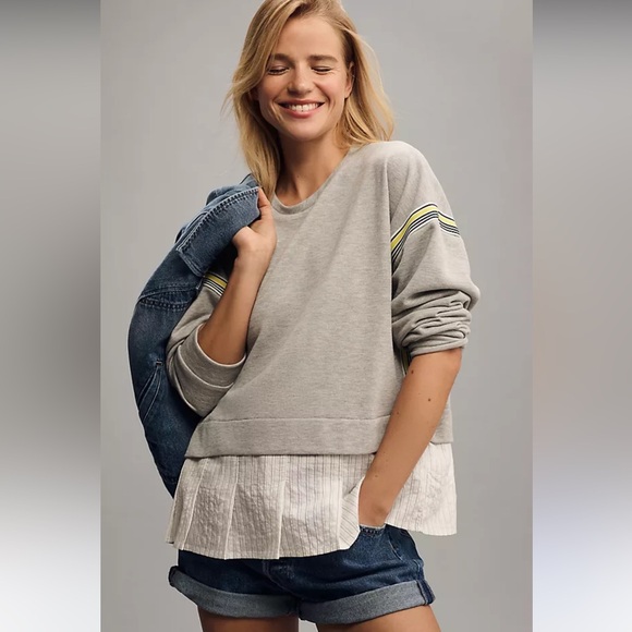 Anthropologie Gray Sweater with Yellow Stripes - Picture 1 of 6